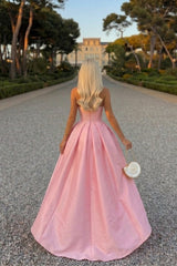 Glamorous Dusty Pink Strapless Sleeveless Satin Prom Dresses A-Line With Pleats Zipper