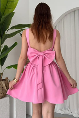 Pretty Pink Straps Sleeveless Satin Homecoming Dresses Mini With Pleats