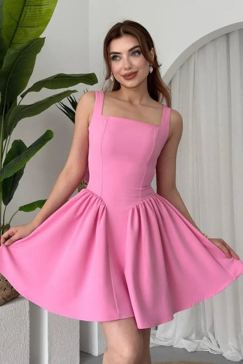 light pink silk homecoming dress Blush Pink A-line Spaghetti Straps Homecoming Dresses With Lace Appliques, MH561