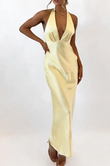 Chic Halter V-Neck Sleeveless Mermaid Prom Dresses Backless With Pleats