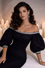 Elegant Off The Shoulder Short Sleeves Satin Mermaid Prom Dresses Sheath With Gem