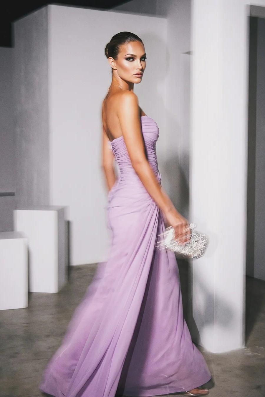 Glamorous Lavender Sweetheart Strapless Sleeveless Chiffon Prom Dresses Mermaid With Zipper