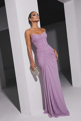 Glamorous Lavender Sweetheart Strapless Sleeveless Chiffon Prom Dresses Mermaid With Zipper