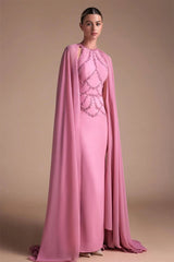 Charming Dusty Pink Halter Sleeveless Mermaid Prom Dresses Beads With Wrap