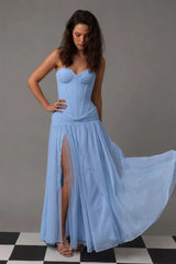 Timeless Sky Blue Sweetheart Strapless Sleeveless Chiffon Prom Dresses Side Split With Lace-Up Back