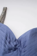 Charming Blue V-Neck Spaghetti-Straps Sleeveless Prom Dresses A-Line Pleats With Lace-Up Back