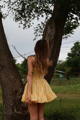 Pretty Daffodil Spaghetti-Straps Sleeveless Homecoming Dresses Mini With Zipper Pleats