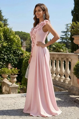 Graceful Pink One Shoulder Satin Prom Dresses Mermaid Column With Flower Zipper