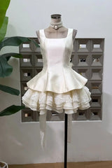 Pretty Straps Sleeveless Satin Lace Homecoming Dresses Mini With Pleats Zipper