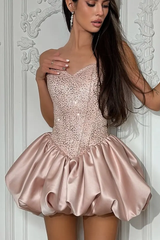 Dazzling Dusty Rose Sweetheart Strapless Sleeveless Satin Homecoming Dresses Mini With Pleats