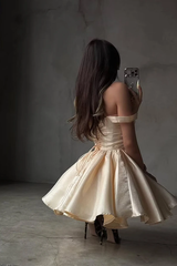Pretty Sweetheart Off The Shoulder Satin Homecoming Dresses Mini With Lace-Up Back