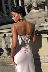 Timeless Pink Strapless Sleeveless Satin Mermaid Prom Dresses Floor Length With Lace-Up Back