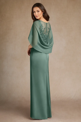 Luxury Dusty Sage Short Sleeves Satin Prom Dresses High Split With Zipper Pleats