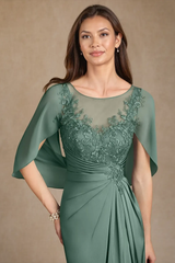 Luxury Dusty Sage Short Sleeves Satin Prom Dresses High Split With Zipper Pleats
