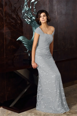 Glamorous Grey Off The Shoulder Mermaid Prom Dresses Floor Length With Zipper