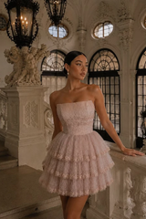 Charming Dusty Pink Strapless Sleeveless Homecoming Dresses Mini With Zipper