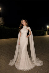 Graceful Halter Off The Shoulder Mermaid Prom Dresses Floor Length With Ribbon