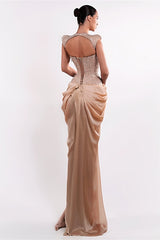 Graceful Sweetheart Short Sleeves Mermaid Prom Dresses Floor Length Beads With Lace-Up Back