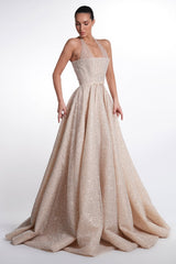 Dazzling Halter Sleeveless A-Line Prom Dresses Floor Length Beads With Lace-Up Back