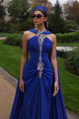 Timeless Royal Blue Sleeveless Mermaid Prom Dresses Floor Length Sheath With Pleats
