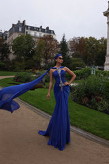 Timeless Royal Blue Sleeveless Mermaid Prom Dresses Floor Length Sheath With Pleats