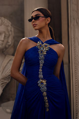 Timeless Royal Blue Sleeveless Mermaid Prom Dresses Floor Length Sheath With Pleats