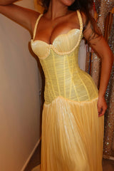 Elegant Yellow Sweetheart Straps Sleeveless Prom Dresses Floor Length With Pleats