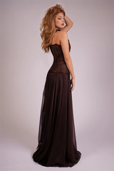 Glamorous Chocolate Strapless Sleeveless Chiffon Prom Dresses Floor Length With Zipper