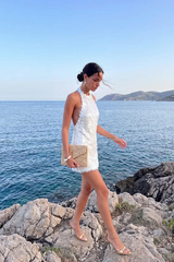 Dazzling White Halter Sleeveless Mini Backless Homecoming Dresses
