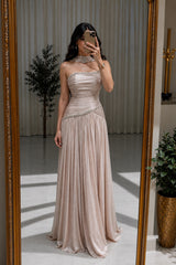 Charming Strapless Sleeveless A-Line Prom Dresses Gem Floor Length With Pleats