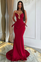Elegant Burgundy Sweetheart Strapless Sleeveless Satin Mermaid Prom Dresses Sheath With Beading