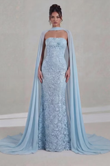 Pretty Dusty Blue Strapless Sleeveless Mermaid Prom Dresses Floor Length With Zipper