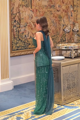 Unique Strapless Sleeveless Two-Piece Prom Dresses Floor Length With Beading