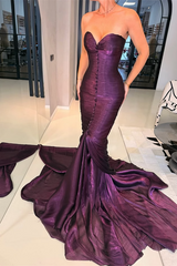 Luxurious Grape Sweetheart Strapless Sleeveless Mermaid Prom Dresses Sheath With Pleats