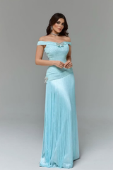 Timeless Blue Off The Shoulder Mermaid Prom Dresses Floor Length With Tassel