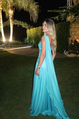 Timeless Blue Sweetheart Sleeveless Chiffon Prom Dresses Gem Floor Length With Zipper Pleats