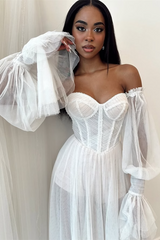 Pretty Sweetheart Strapless Prom Dresses Side Split With Detachable Sleeves Pleats