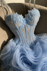 Dazzling Sky Blue Sweetheart Straps Sleeveless Homecoming Dresses Mini With Beads Pleats