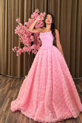 Unique Dusty Pink Strapless Sleeveless A-Line Prom Dresses Floor Length With Pleats