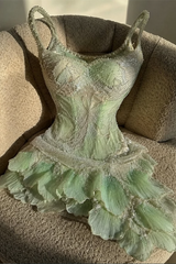 Charming Green Spaghetti-Straps Sleeveless Homecoming Dresses Mini With Pearl