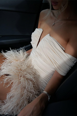 Charming Off The Shoulder Mermaid Homecoming Dresses Mini With Feather Pleats