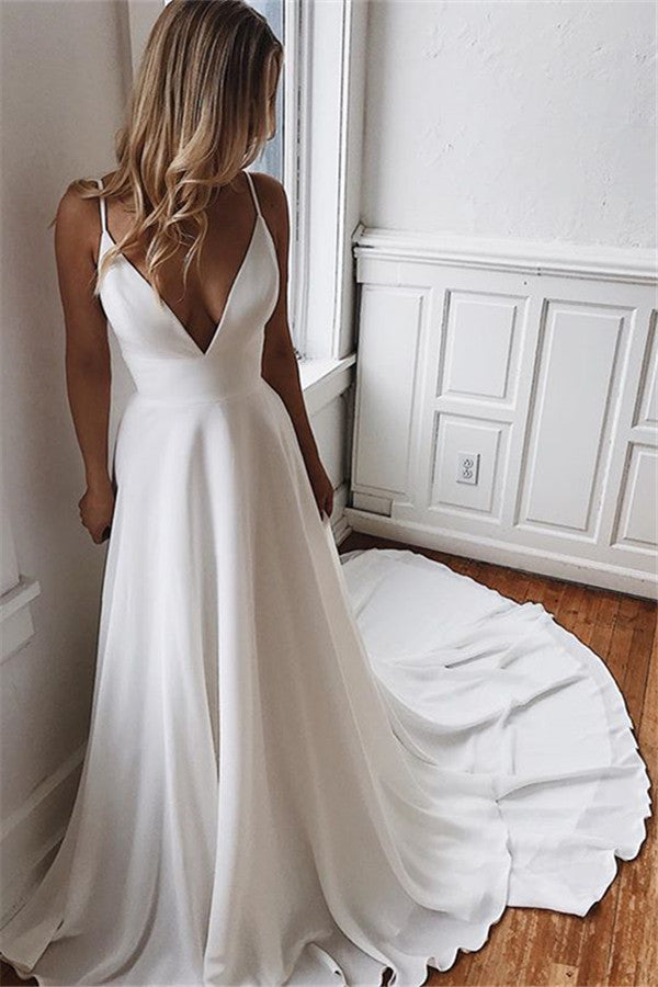 A-Line Deep V-Neck Court Spaghetti Strap Chiffon Crochet Flower Backless Wedding Dress A-Line Deep V-Neck Court Spaghetti Strap Chiffon Crochet Flower Backless Wedding Dress