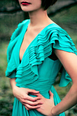 A-line Deep V-neck Floor Length Chiffon Backless Prom Dress-Ballbella