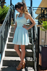 A-line Halt Sweetheart Knee Length Backless Chiffon Prom Dress-Ballbella