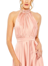 A-Line Halter Asymmetrical Satin Homecoming Dresses With Cascading Ruffles-Ballbella