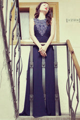 A-line Halter Floor Length Sleeveless Chiffon Rhinestone Evening Dress-Ballbella