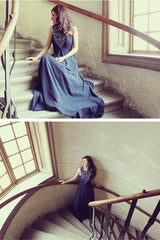 A-line Halter Floor Length Sleeveless Chiffon Rhinestone Evening Dress-Ballbella