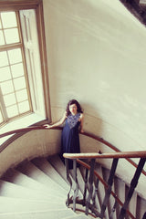 A-line Halter Floor Length Sleeveless Chiffon Rhinestone Evening Dress-Ballbella