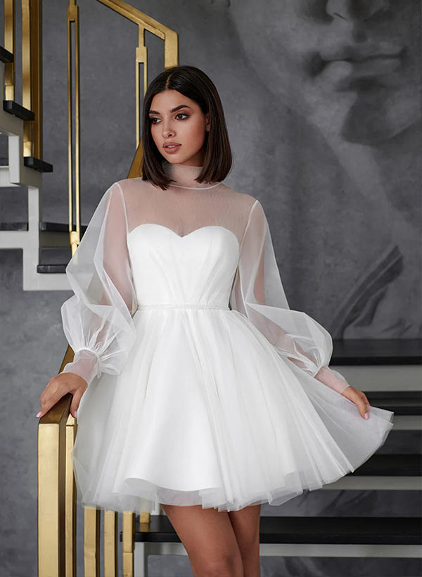 mini tulle dress with sleeves Star Power Tulle Train Mini Dress White