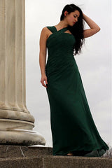 A-line Irregular Shoulder Strap Floor Length Chiffon Evening Dress-Ballbella